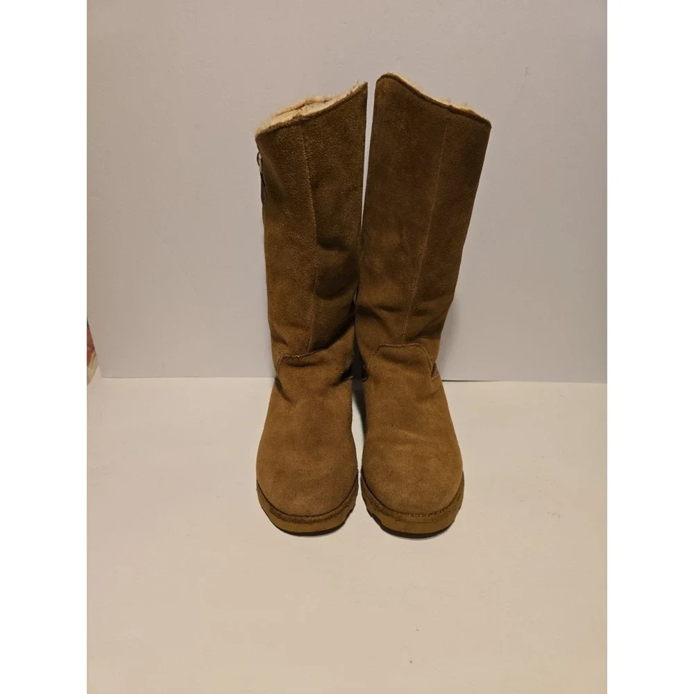 Bearpaw Women Hickory Brown Suede Tall Winter Boots Buckle Detail Wedge Sole‎ 8